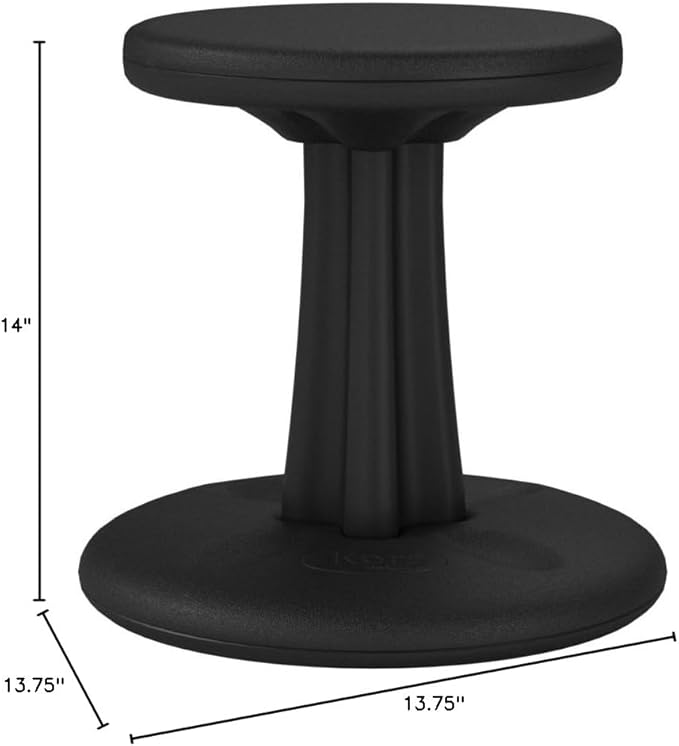 Kore Kids Wobble Chair - Flexible Seating Stool for Classroom & Elementary School, ADD/ADHD - Made in The USA - Age 6-7, Grade 1-2, Black (14in) - LeafyLoom