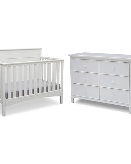 Delta Children Fancy 4-in-1 Convertible Crib and 6 Drawer Dresser Bundle, Bianca White - LeafyLoom