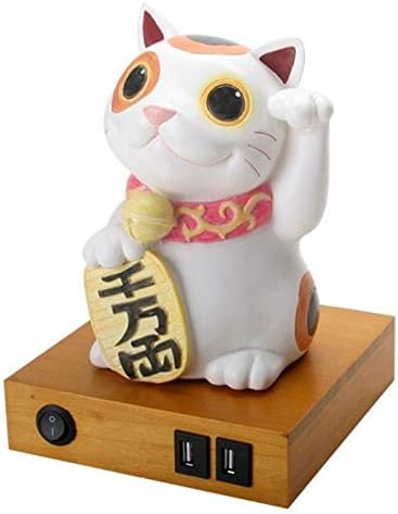 SUMMIT COLLECTION Maneki Neko Lucky Cat Home Decor LED Lamp with Two USB Charging Ports - LeafyLoom
