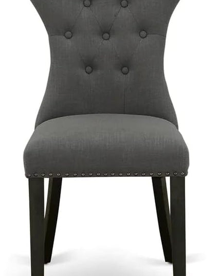 East West Furniture DMGA5-ABK-50 5 Piece Dining Room Table Set Includes a Round Dining Table with Dropleaf and 4 Dark Gotham Linen Fabric Upholstered Parson Chairs, 42x42 Inch, Wirebrushed Black - LeafyLoom