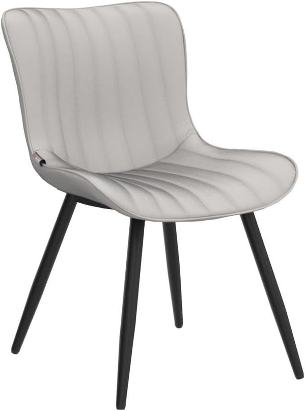 YOUNUOKE Grey Dining Chairs Set of 2 Upholstered Mid Century Modern Kitchen Chairs Armless Faux Leather Accent Guest Chair with Back Metal Legs for Guest Reception Waiting Living Room - LeafyLoom