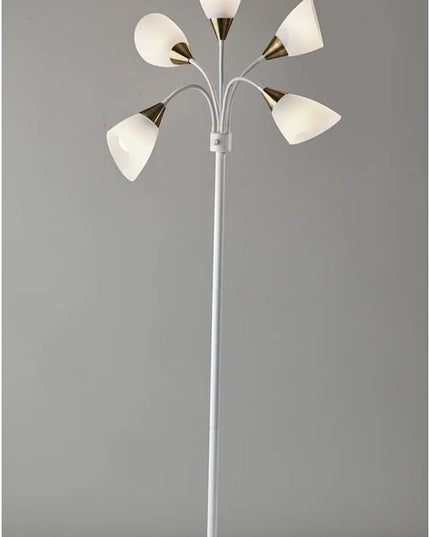 Adesso 7205-02 Multi-White Shade Floor Lamp, Adjustable Gooseneck Arms, White w. Antique Brass Accents - LeafyLoom