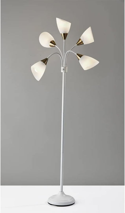 Adesso 7205-02 Multi-White Shade Floor Lamp, Adjustable Gooseneck Arms, White w. Antique Brass Accents - LeafyLoom