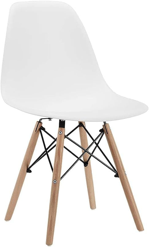 CangLong , Modern Mid-Century Side Chair with Natural Wood Legs for Kitchen, Living Dining Room, White - LeafyLoom