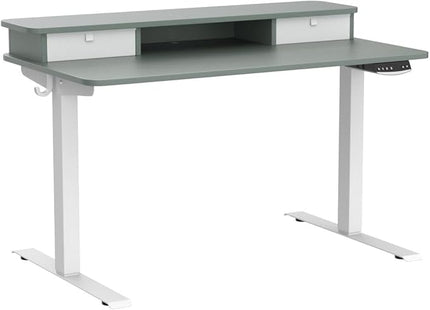 FEZIBO 40 x 24 Inch Height Adjustable Electric Standing Desk with Double Drawer, Stand Up Desk with Storage Shelf, Sit Stand Desk, Green - LeafyLoom