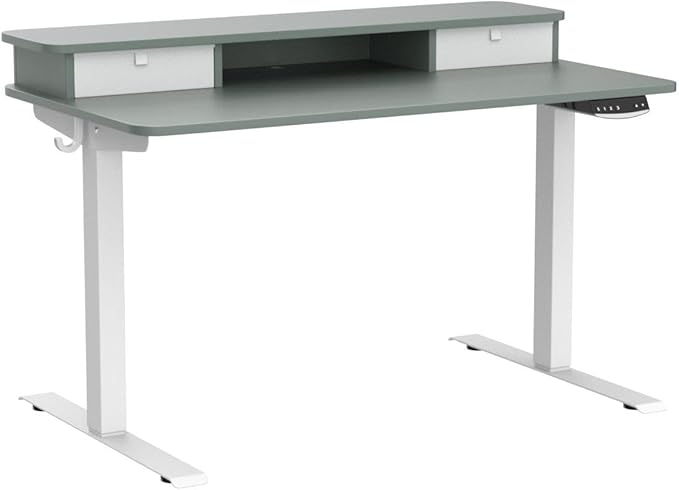FEZIBO 40 x 24 Inch Height Adjustable Electric Standing Desk with Double Drawer, Stand Up Desk with Storage Shelf, Sit Stand Desk, Green - LeafyLoom