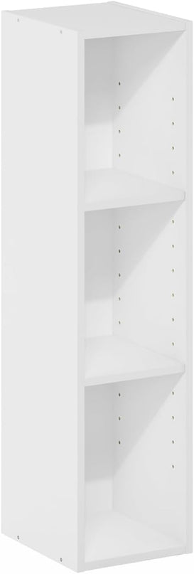 Furinno Fulda 3-Tier Space Saving Storage Shelf Bookcase, 8-Inch Width, White - LeafyLoom