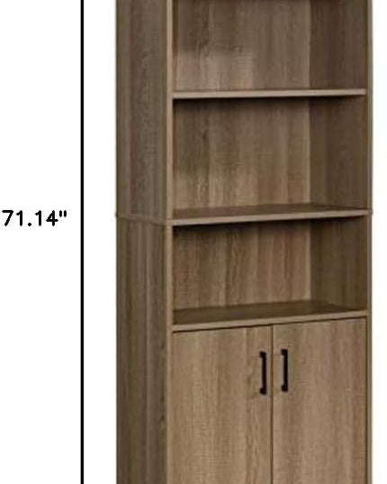 Sauder Beginnings Bookcase with Doors, L: 24.65" x W: 11.65" x H: 71.14", Summer Oak Finish & Beginnings Desk, L: 40.39" x W: 17.48" x H: 28.82", Summer Oak Finish - LeafyLoom