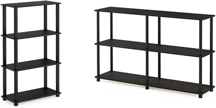 Furinno 4-Tier Shelf Display Rack and 3-Tier Double Storage Display Rack Bundle, Square and Round Tubes - LeafyLoom
