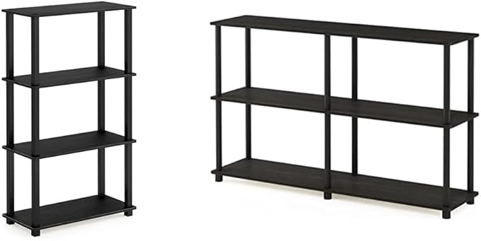Furinno 4-Tier Shelf Display Rack and 3-Tier Double Storage Display Rack Bundle, Square and Round Tubes - LeafyLoom