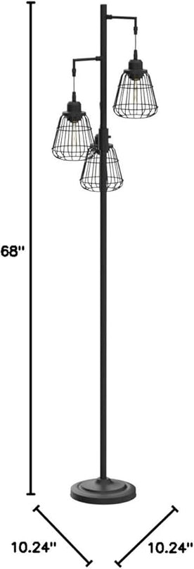 9MMML 68” Living Room Floor Lamp, Industrial Farmhouse 3 Teardrop Cage Standing Lamp,Black Tall Floor Lamp for Bedroom Office, 3 LED Edison Bulbs Included - LeafyLoom
