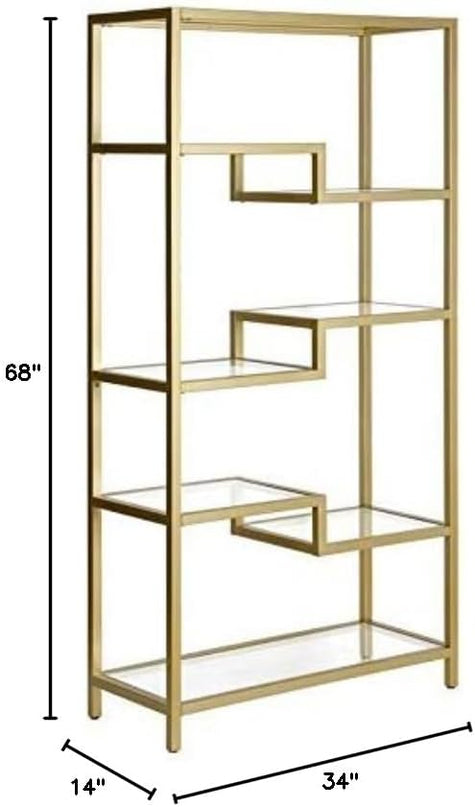 Henn&Hart 68" Tall Rectangular Bookcase in Brass, for Home Office, Living Room - LeafyLoom