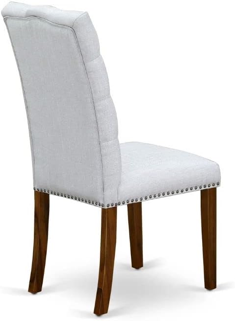East West Furniture Hartland 5 Piece Set Includes a Round Dining Room Table with Pedestal and 4 Grey Linen Fabric Upholstered Chairs, 42x42 Inch, Walnut - LeafyLoom