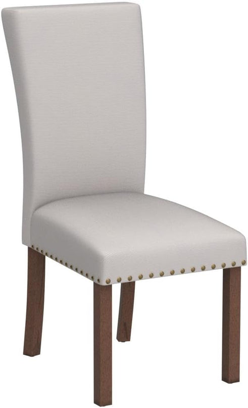 COLAMY Upholstered Fabric Dining Chairs Set of 6, High Back Padded w/Nailed Trim & Solid Wood Legs, Classic Parsons Side Chair for Home/Kitchen/Living Room-Beige - LeafyLoom