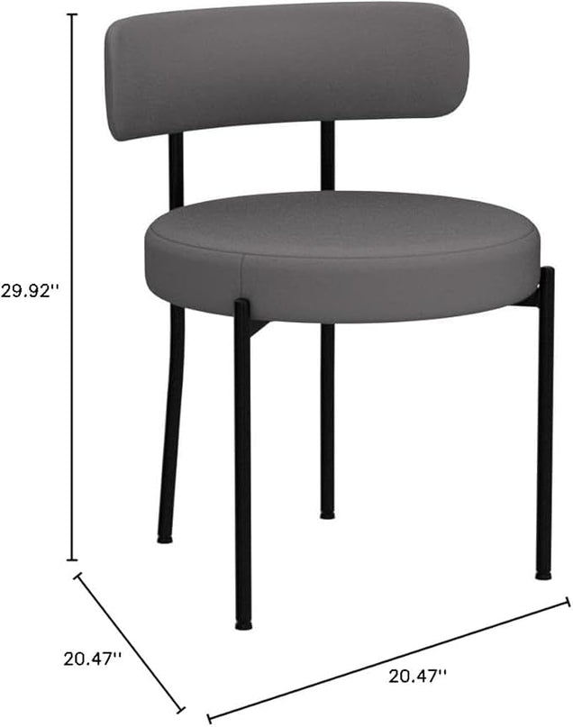 DYHOME Dark Grey Dining Chairs Set of 2, Mid-Century Modern Dining Chairs, Kitchen Dining Room Chairs, Curved Backrest Round Upholstered Boucle Sherpa Dining Chair with Black Metal Legs - LeafyLoom