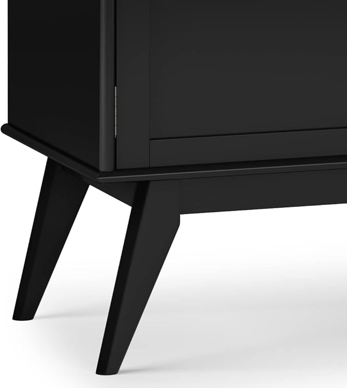 SIMPLIHOME Draper SOLID HARDWOOD 60 Inch Wide Mid Century Modern Low TV Media Stand in Black for TVs up to 65 Inches, For the Living Room and Entertainment Center - LeafyLoom