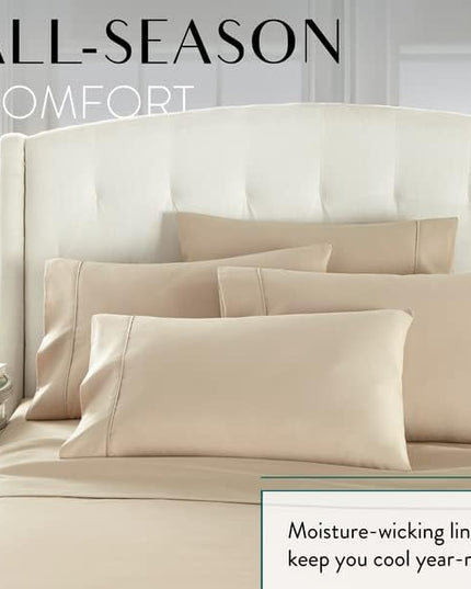 Danjor Linens King Size Sheets Set - 6 Piece Set Including 4 Pillowcases - Deep Pockets - Breathable, Soft Bed Sheets - Wrinkle Free - Machine Washable - Taupe King Bed Sheets - 6 pc - LeafyLoom