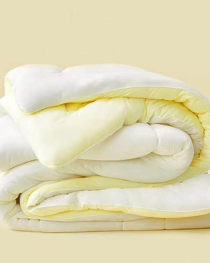 COTTEBED Reversible Queen Sized Bedding Comforter Sets - Cute Jersey Knit T-Shirt Feel Dual-Sided Full Down Comforters - Ultra-Soft Lightweight Quilt & 2 Pillow Shams All Season Use (Yellow and White) - LeafyLoom
