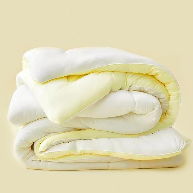 COTTEBED Yellow White Twin Size Bed Comforter Set, Cute Jersey Knit T-Shirt Feel Reversible Blanket Comforter Ultra-Soft Cozy Lightweight Quilt Pillowsham for Kid Boy Girl Dorm All Season Twin/Twin XL - LeafyLoom