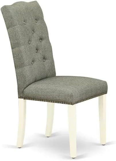 East West Furniture HBEL5-LWH-07 Hartland 5 Piece Kitchen Set Includes a Round Room Table with Pedestal and 4 Gray Linen Fabric Parson Dining Chairs, 42x42 Inch - LeafyLoom