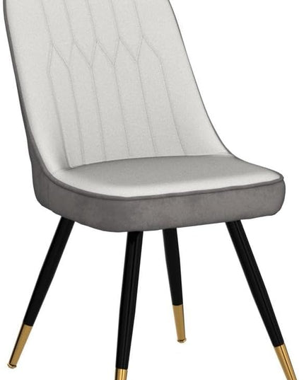 Alunaune Modern Dining Chairs Set of 2 Upholstered Kitchen Chairs Accent Chair, Mid Century Armless Leisure Chair Living Room Faux Leather Desk Side Chair with Gold Metal Legs-Ivory Grey - LeafyLoom