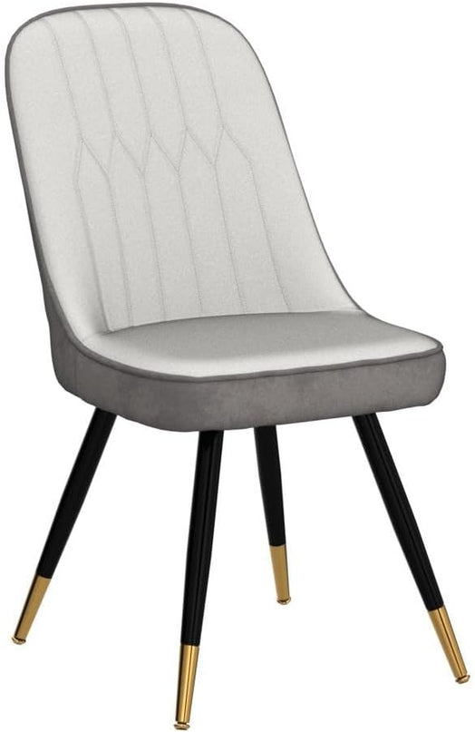 Alunaune Modern Dining Chairs Set of 2 Upholstered Kitchen Chairs Accent Chair, Mid Century Armless Leisure Chair Living Room Faux Leather Desk Side Chair with Gold Metal Legs-Ivory Grey - LeafyLoom