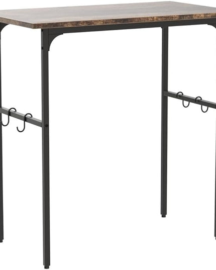 VECELO 32" Computer Writing Desk for Home Office, Study Table Workstation for Small Spaces with 4 Hooks & Adjustable Legs, Metal Frame,Brown, 32Inches - LeafyLoom
