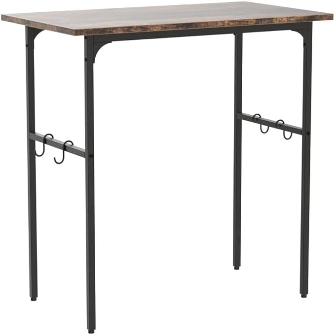 VECELO 32" Computer Writing Desk for Home Office, Study Table Workstation for Small Spaces with 4 Hooks & Adjustable Legs, Metal Frame,Brown, 32Inches - LeafyLoom