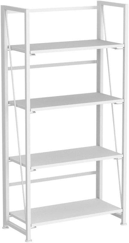 No-Assembly Folding Bookshelf Storage Shelves 4 Tiers Vintage Multifunctional Plant Flower Stand Storage Rack Shelves Bookcase for Home Office (All White) - LeafyLoom