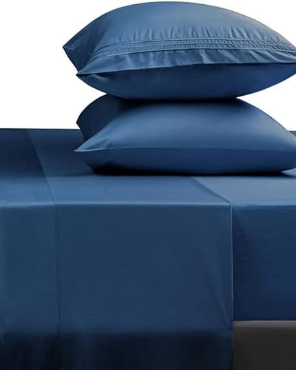 SONORO KATE Bed Sheet Set Super Soft Microfiber 1800 Thread Count Luxury Egyptian Sheets 16-Inch Deep Pocket Wrinkle-4 Piece(Queen, Navy Blue) - LeafyLoom