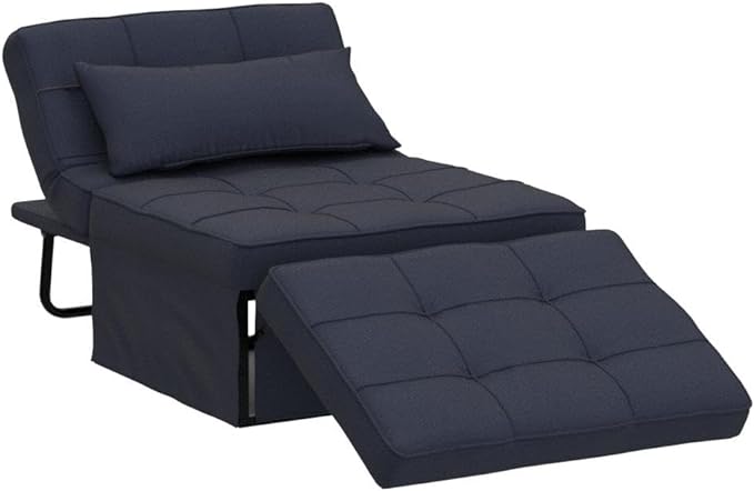 Sofa Bed, 4 in 1 Multi-Function Folding Ottoman Breathable Linen Couch Bed with Adjustable Backrest Modern Convertible Chair for Living Room Apartment Office,Blue - LeafyLoom