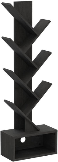 Yoobure Tree Bookshelf - 6 Shelf Retro Floor Standing Bookcase, Tall Wood Book Storage Rack for CDs/Movies/Books, Utility Book Organizer Shelves for Bedroom, Living Room, Home Office, Dark Grey - LeafyLoom