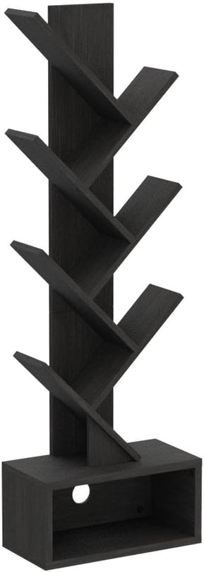 Yoobure Tree Bookshelf - 6 Shelf Retro Floor Standing Bookcase, Tall Wood Book Storage Rack for CDs/Movies/Books, Utility Book Organizer Shelves for Bedroom, Living Room, Home Office, Dark Grey - LeafyLoom