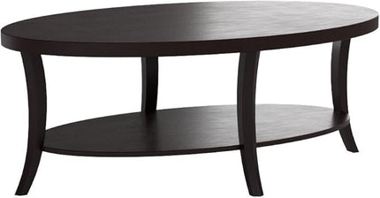 Roundhill Furniture Perth Contemporary Oval Coffee Table with Shelf, Espresso - LeafyLoom