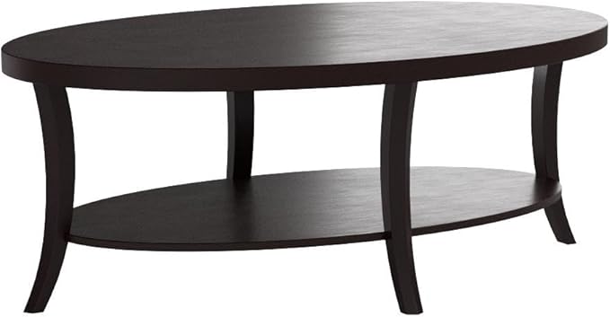 Roundhill Furniture Perth Contemporary Oval Coffee Table with Shelf, Espresso - LeafyLoom