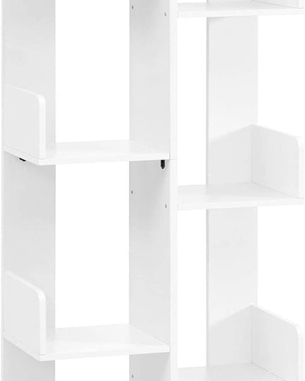 VASAGLE Bookcase, Tree-Shaped Bookshelf with 8 Storage Shelves, Rounded Corners, White 9.8D x 19.7W x 55.1H in, Engineered Wood - LeafyLoom