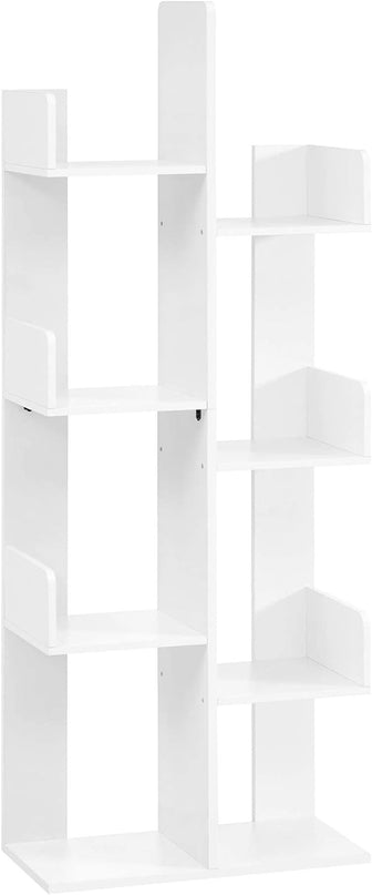VASAGLE Bookcase, Tree-Shaped Bookshelf with 8 Storage Shelves, Rounded Corners, White 9.8D x 19.7W x 55.1H in, Engineered Wood - LeafyLoom