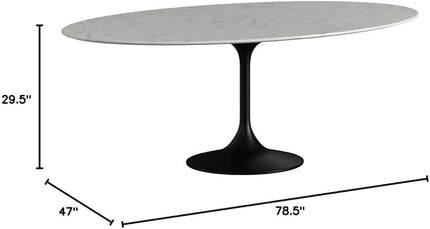 Modway Lippa 78" Oval-Shaped Mid-Century Modern Dining Table with Artificial Marble Top and Black Base - LeafyLoom