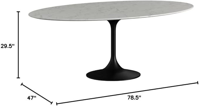 Modway Lippa 78" Oval-Shaped Mid-Century Modern Dining Table with Artificial Marble Top and Black Base - LeafyLoom