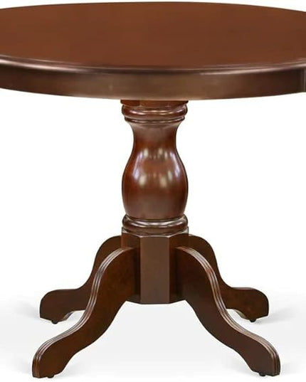 East West Furniture HBEL5-MAH-16 Hartland 5 Piece Kitchen Set for 4 Includes a Round Room Table with Pedestal and 4 Dark Khaki Linen Fabric Parsons Dining Chairs, 42x42 Inch - LeafyLoom