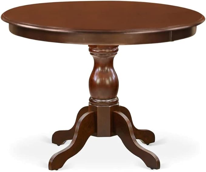 East West Furniture HBEL5-MAH-16 Hartland 5 Piece Kitchen Set for 4 Includes a Round Room Table with Pedestal and 4 Dark Khaki Linen Fabric Parsons Dining Chairs, 42x42 Inch - LeafyLoom