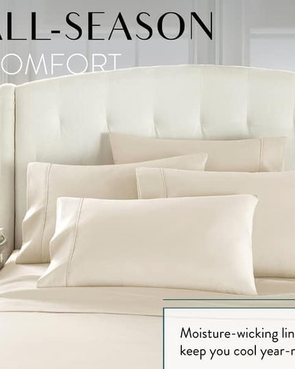 Danjor Linens Queen Sheet Set - 6 Piece Set including 4 Pillowcases - Deep Pockets - Breathable, Soft Bed Sheets - Wrinkle Free - Machine Washable - Cream Sheets for Queen Size Bed - 6 pc - LeafyLoom