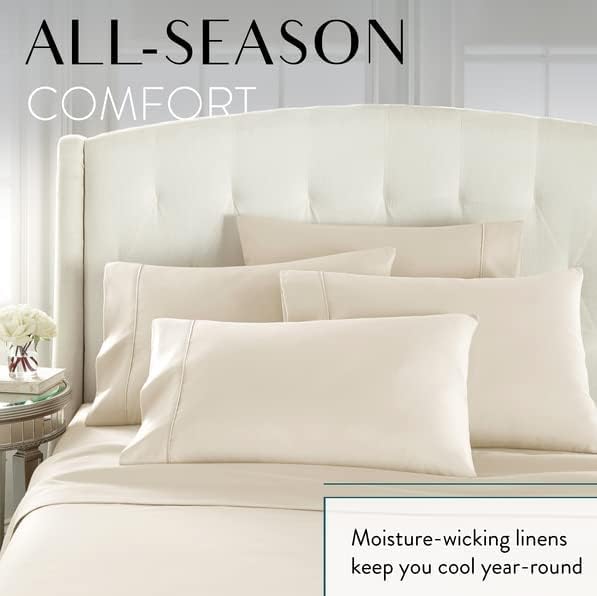 Danjor Linens Queen Sheet Set - 6 Piece Set including 4 Pillowcases - Deep Pockets - Breathable, Soft Bed Sheets - Wrinkle Free - Machine Washable - Cream Sheets for Queen Size Bed - 6 pc - LeafyLoom