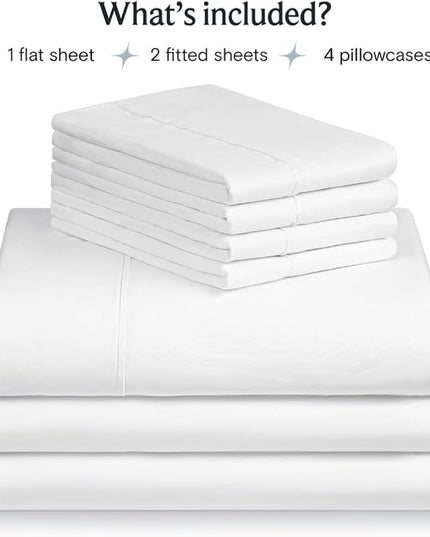LuxClub 7 PC Split King Sheet Set Bed Sheets Deep Pockets 18" Eco Friendly Wrinkle Free Cooling Sheets Machine Washable Hotel Bedding Silky Soft - Snow White Split King - LeafyLoom
