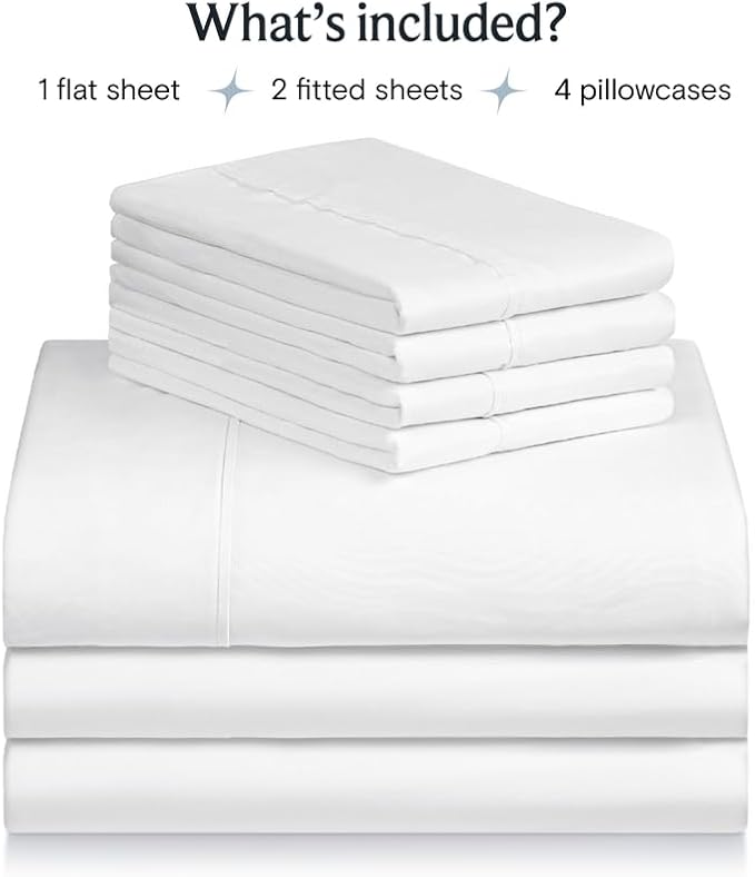 LuxClub 7 PC Split King Sheet Set Bed Sheets Deep Pockets 18" Eco Friendly Wrinkle Free Cooling Sheets Machine Washable Hotel Bedding Silky Soft - Snow White Split King - LeafyLoom