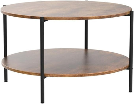 WLIVE Round Coffee Table, Rustic 2-Tier Circle Coffee Table with Open Storage Shelf, Industrial 32.6" Wood Round Center Table for Living Room, Bedroom, Home Office, Rustic Brown - LeafyLoom