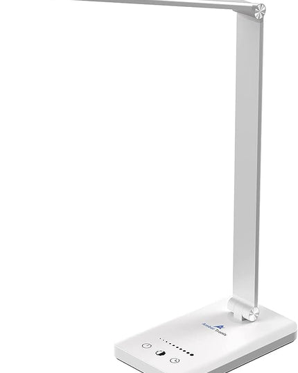 Ambertronix LED Desk Lamp with USB Charging Port, Dimmable Eye-Caring Reading Desk Light for Home, with 5 Brightness Level & 3 Lighting Modes, Touch Control, Auto Timer (White) - LeafyLoom
