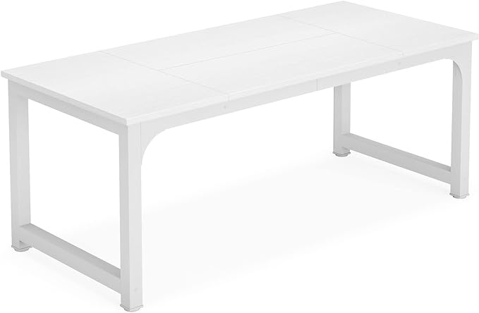 Tribesigns Modern Computer Desk, 70.8 x 31.5 inch Large Office Desk Computer Table Study Writing Desk Workstation for Home Office, White Metal Frame - LeafyLoom