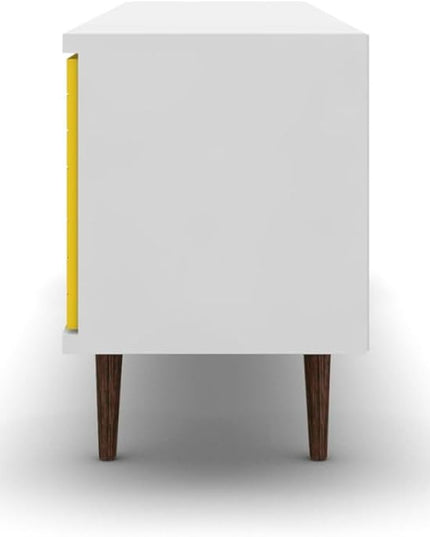 Manhattan Comfort Liberty Mid Century Modern TV Stand for Televisions up to 60 Inches, Bedroom and Living Room Entertainment Center with Storage, Shelves, and Cabinet, 63" Wide, White/Yellow - LeafyLoom