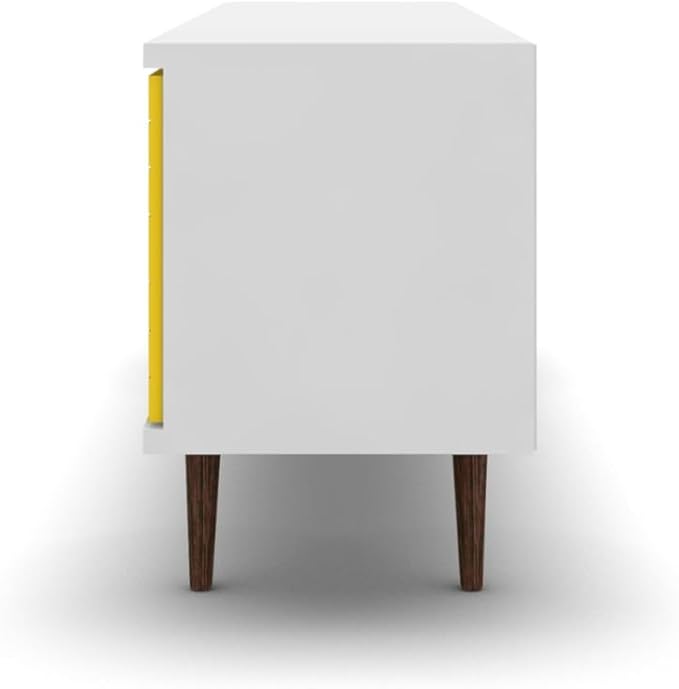 Manhattan Comfort Liberty Mid Century Modern TV Stand for Televisions up to 60 Inches, Bedroom and Living Room Entertainment Center with Storage, Shelves, and Cabinet, 63" Wide, White/Yellow - LeafyLoom